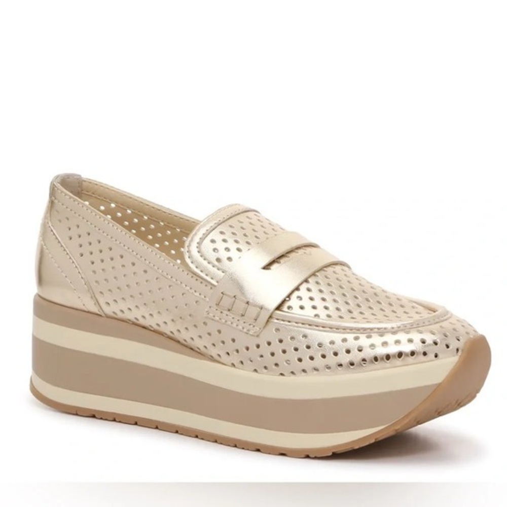 Dolce Vita Metallic Gold Perforated Platform Loafers